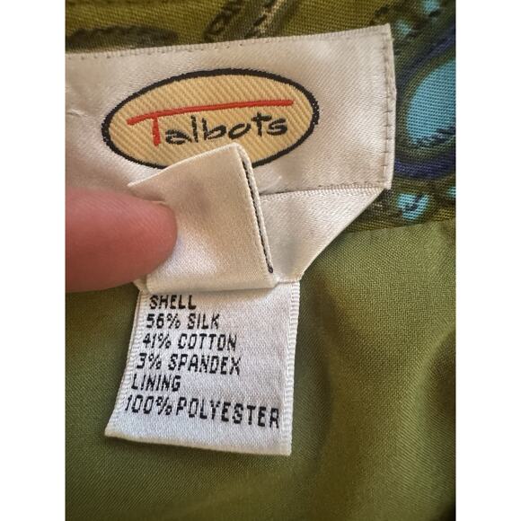 Folk Art Skirt Vintage Talbots 12 Olive Green Silk Boho Lagenlook Artsy Preppy - Picture 5 of 6
